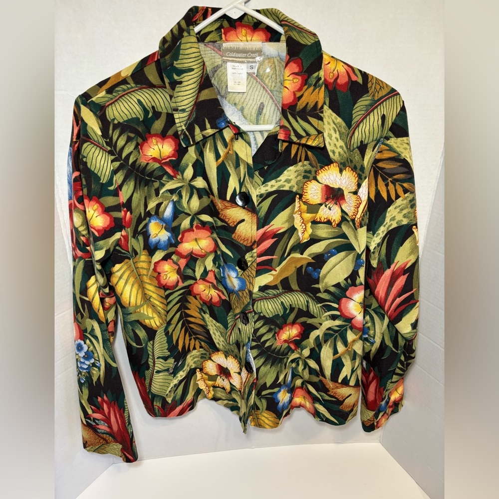 Coldwater Creek Floral Tropical Jacket Small Women’s Button Down USA 100% Cotton